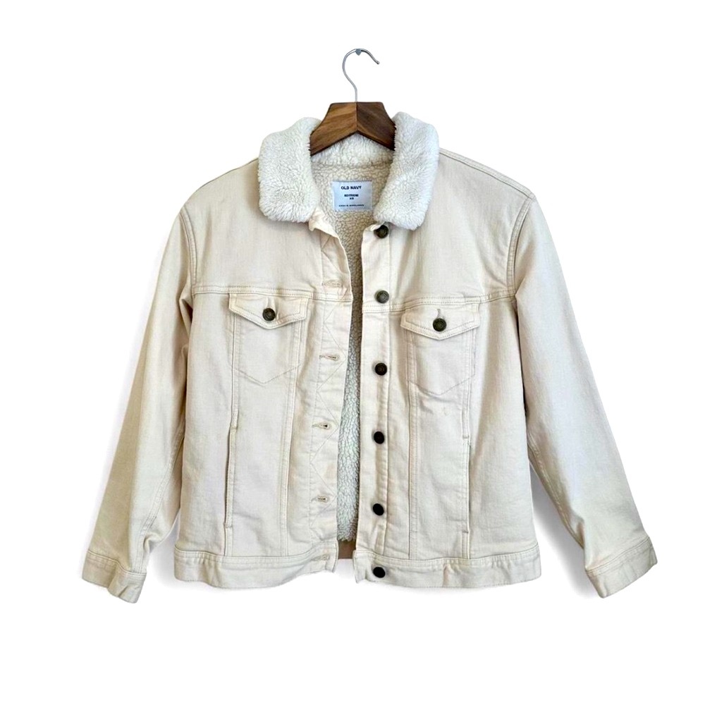 Old Navy XS Cream Jean Jacket with Sherpa Lining